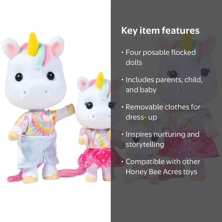 Honey Bee Acres Daydreamers Unicorn Family – Black-Eyed Dolls for