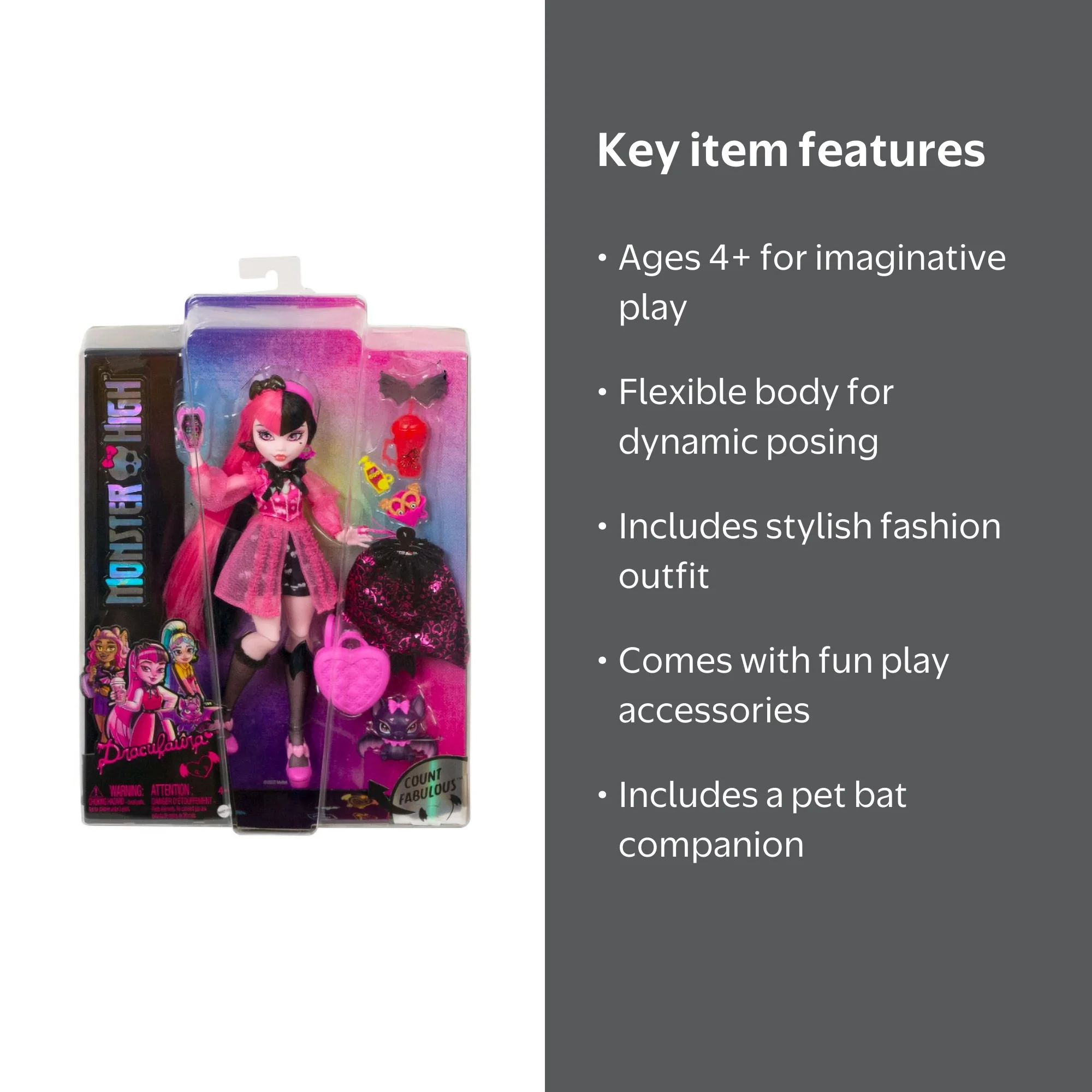 Monster High Draculaura Doll, Pet Bat, Accessories, Flexible