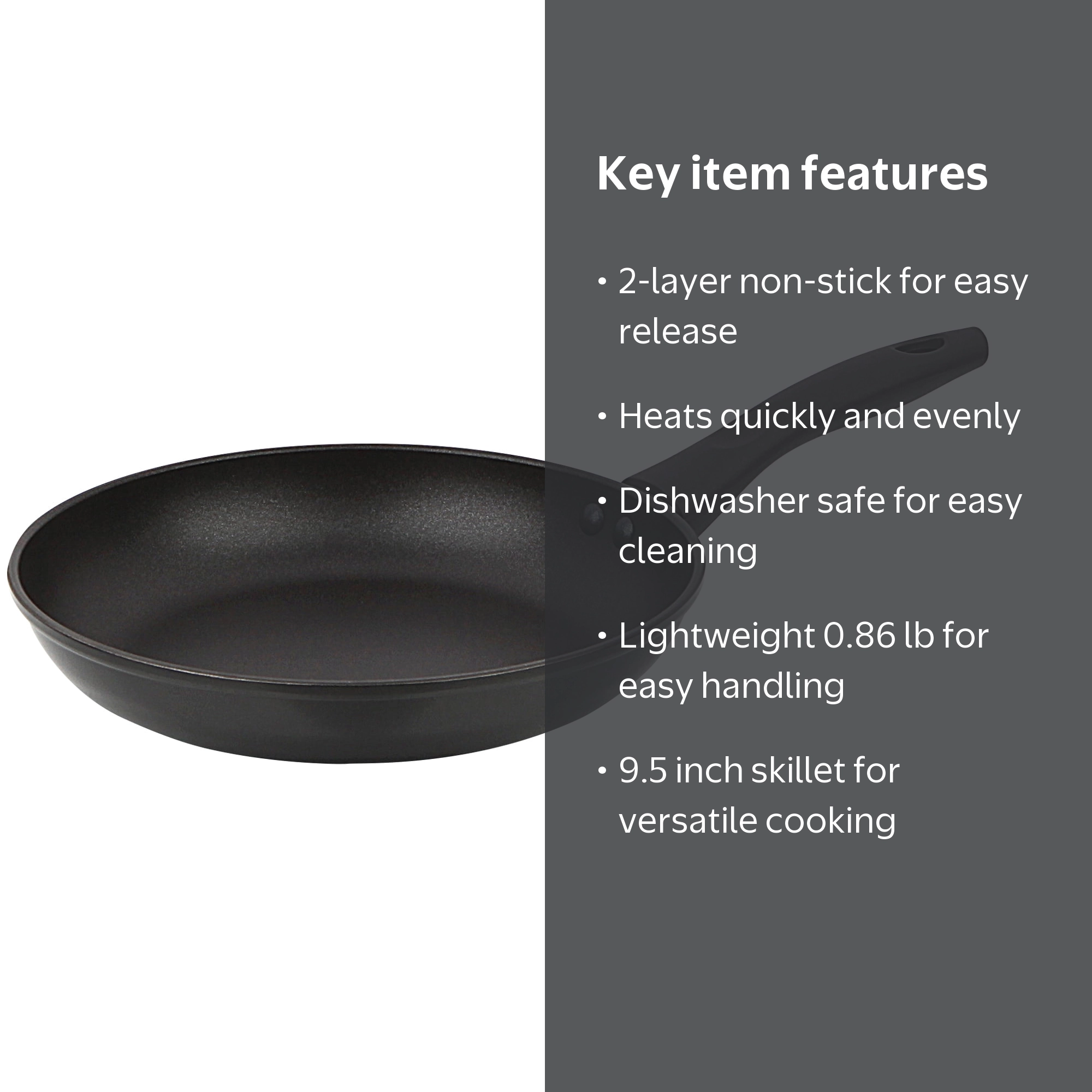 Mainstays 9.5-Inch Aluminum Alloy Skillet Black Dishwasher Safe