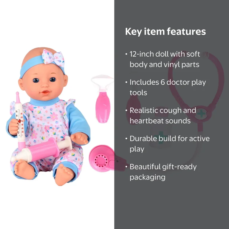 GALLIUM DOCTOR FCG SOLID セット Gi-Go: Medical Set - 12” Baby Doll - Blue & Pink Flowers - 6pc