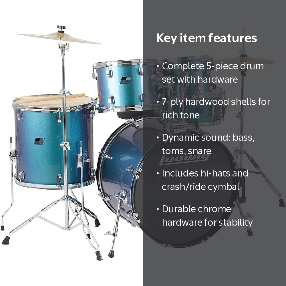 Ludwig BackBeat Complete 5-Piece Drum Set With Hardware and