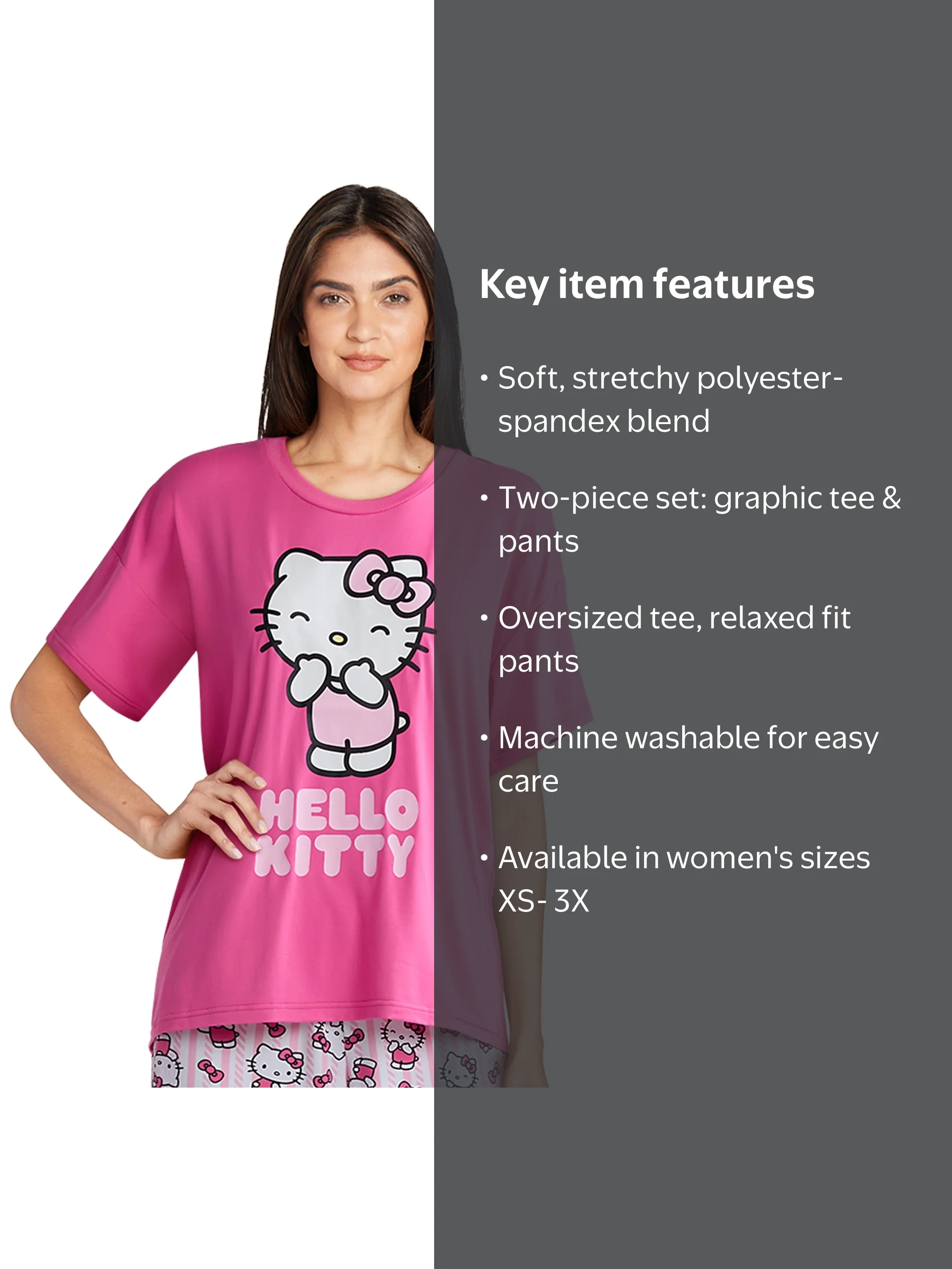 Hello Kitty Oversized Tee & Pants Pajama Set - Walmart.com