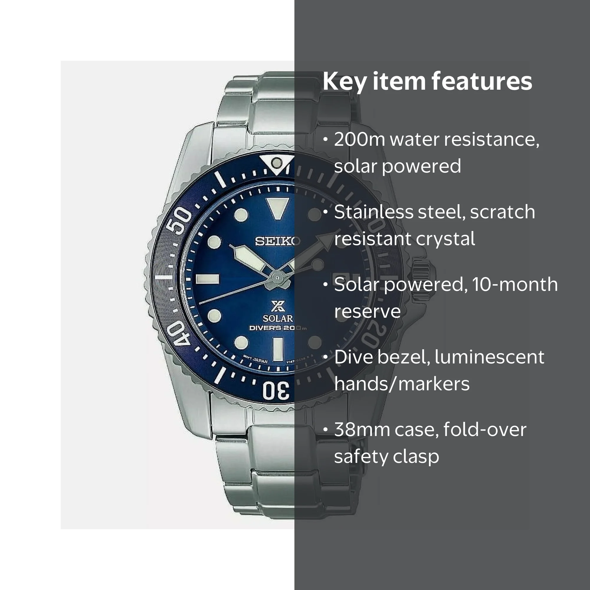 Seiko Prospex Dive Solar Blue Dial Stainless Steel Men's Watch