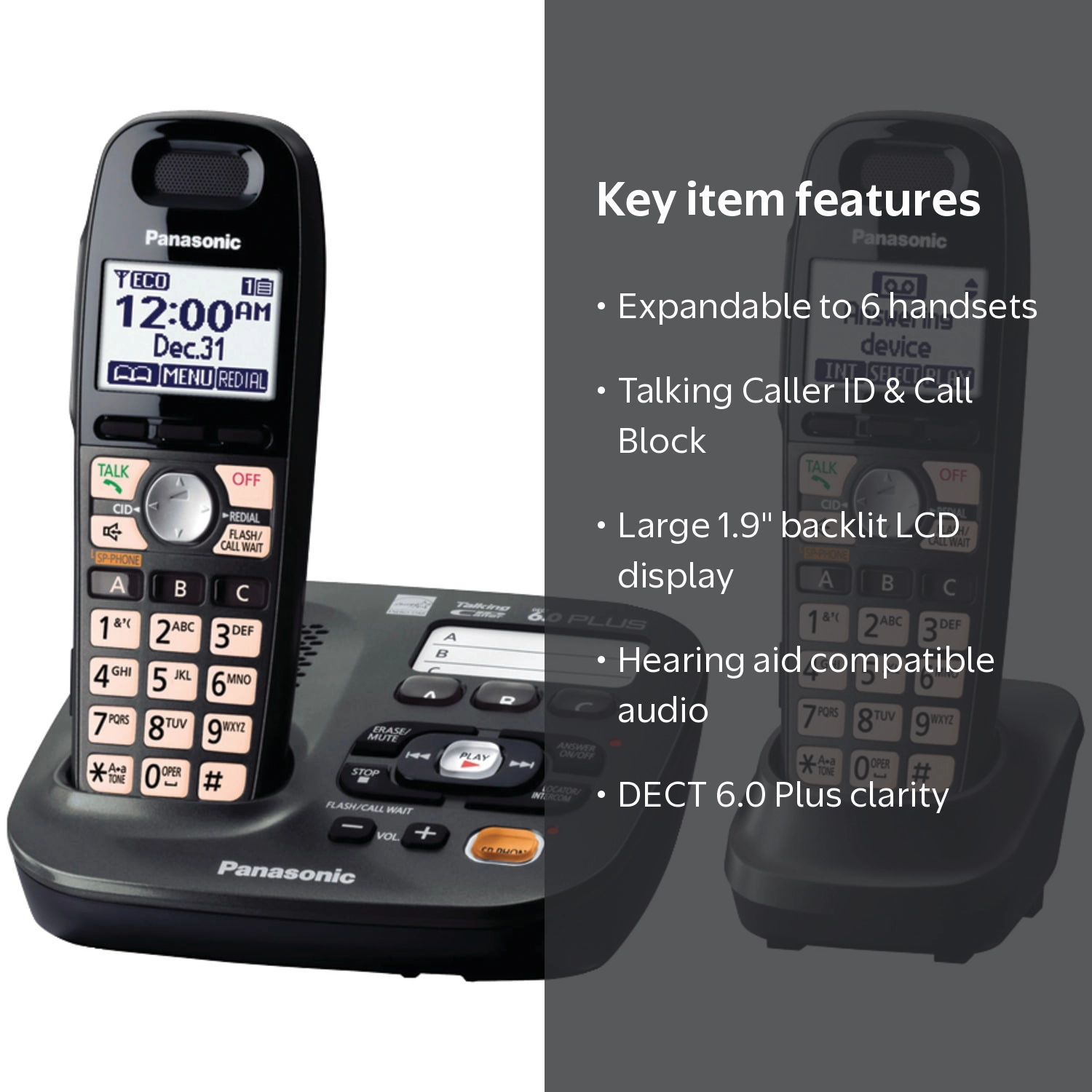 Panasonic KX-TG6592T Dect 6.0 Plus Cordless Amplified 2-Handset