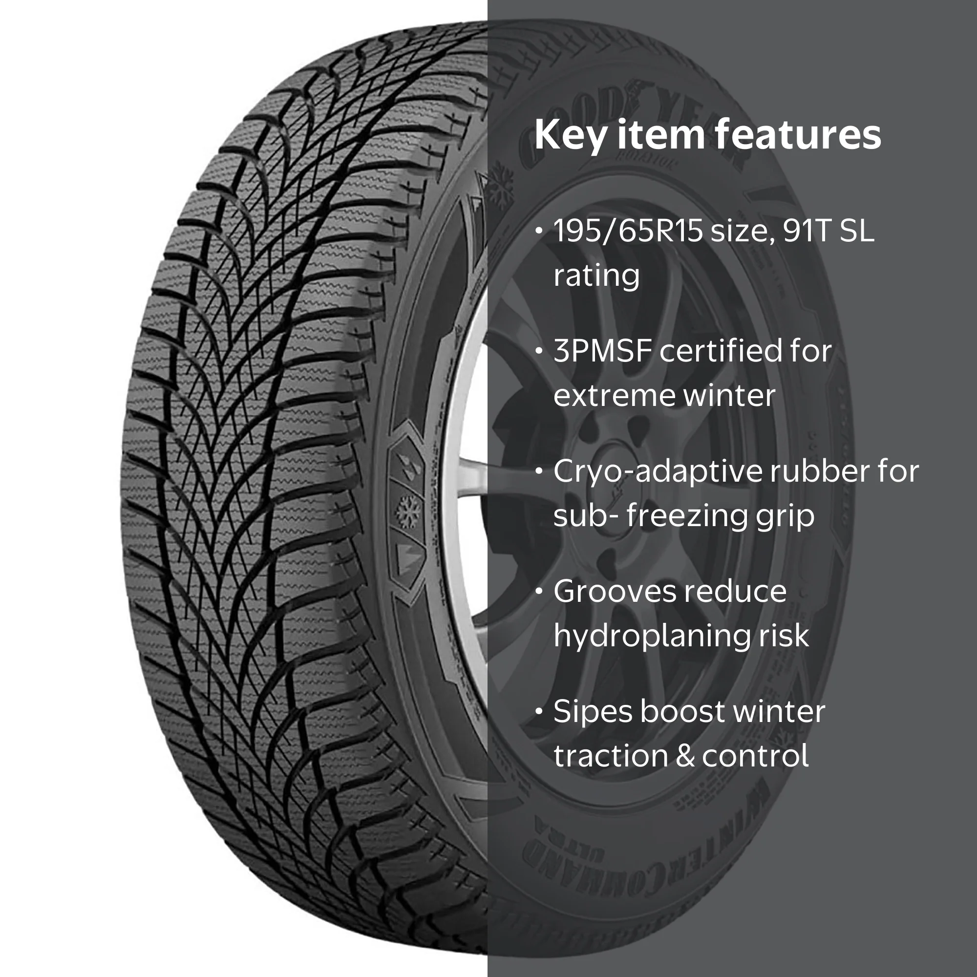 Goodyear WinterCommand Ultra 195/65R15 91T - Studless Winter Tire