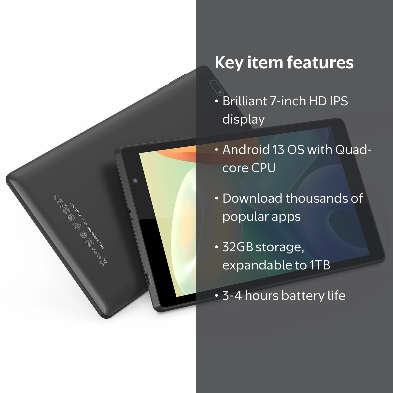 FITIFUN, Child Tablet, 7 inch Android 13, 1024 x 600 HD display