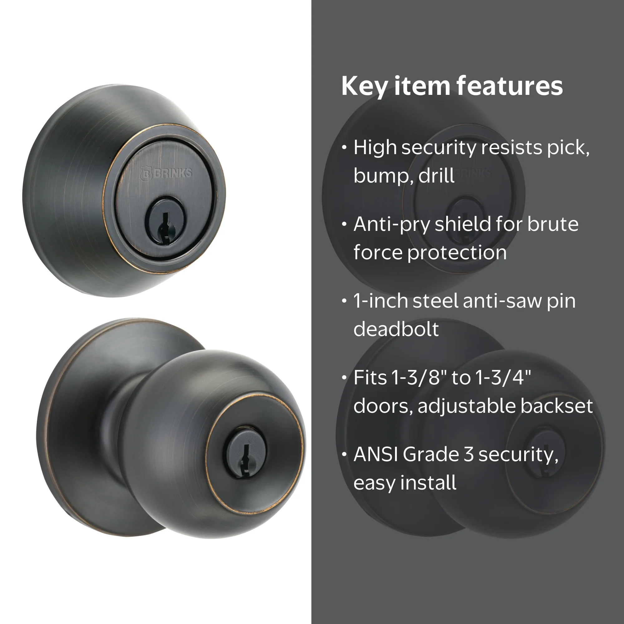 Brinks Keyed Entry Classic Ball Style Doorknob and Deadbolt Combo