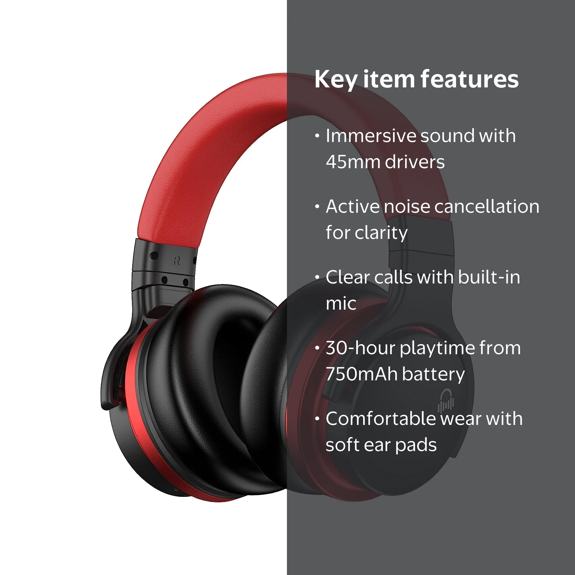 MOVSSOU E7 Active Noise Cancelling Bluetooth Headphones - 30 Hr