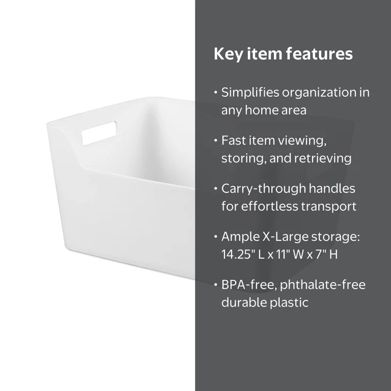 Mainstays X-Large Easy Access Bin, Versatile Open Plastic Storage