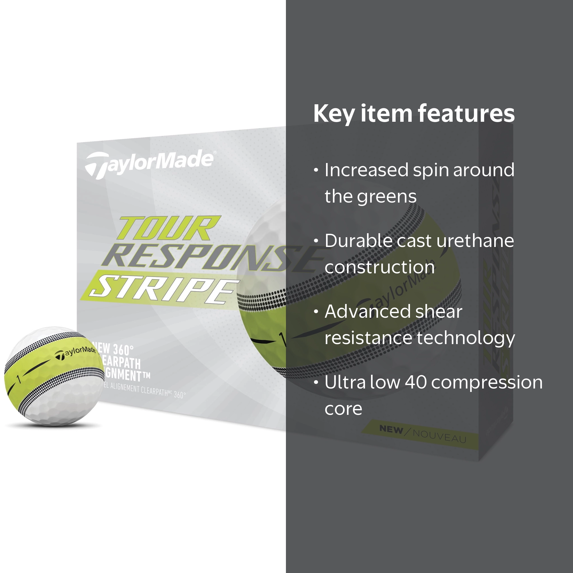 TaylorMade, Golf Balls, Tour Response Stripe 12 Pack, White
