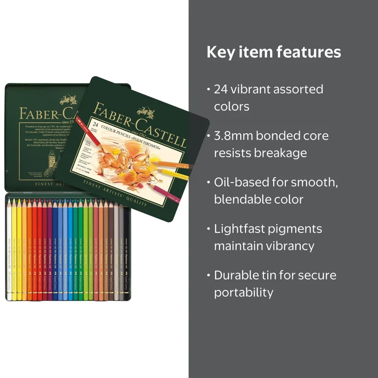 Faber-Castell Colored Pencil Set 24 Lightfast Oil-Based Artist