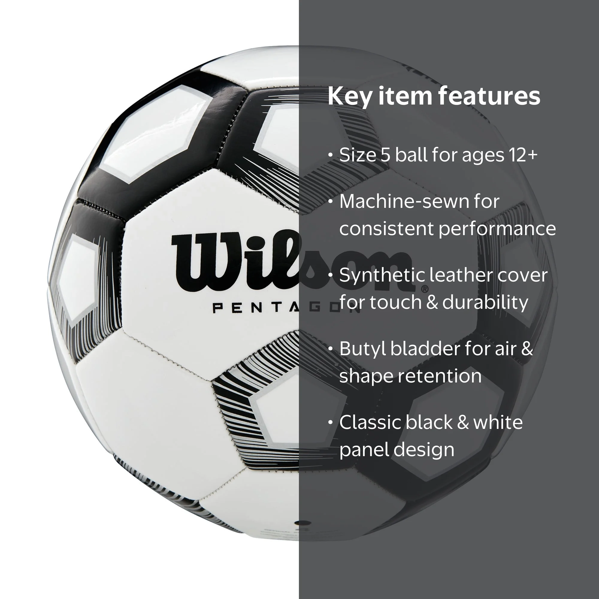 Wilson Pentagon Soccer Ball Size 5 for Youth and Adults Classic
