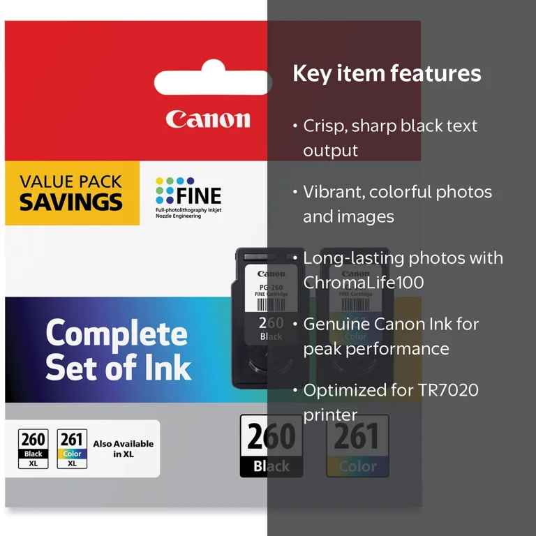 Canon PG-260 and CL-261 Ink Cartridges for Pixma TS5320 Printer