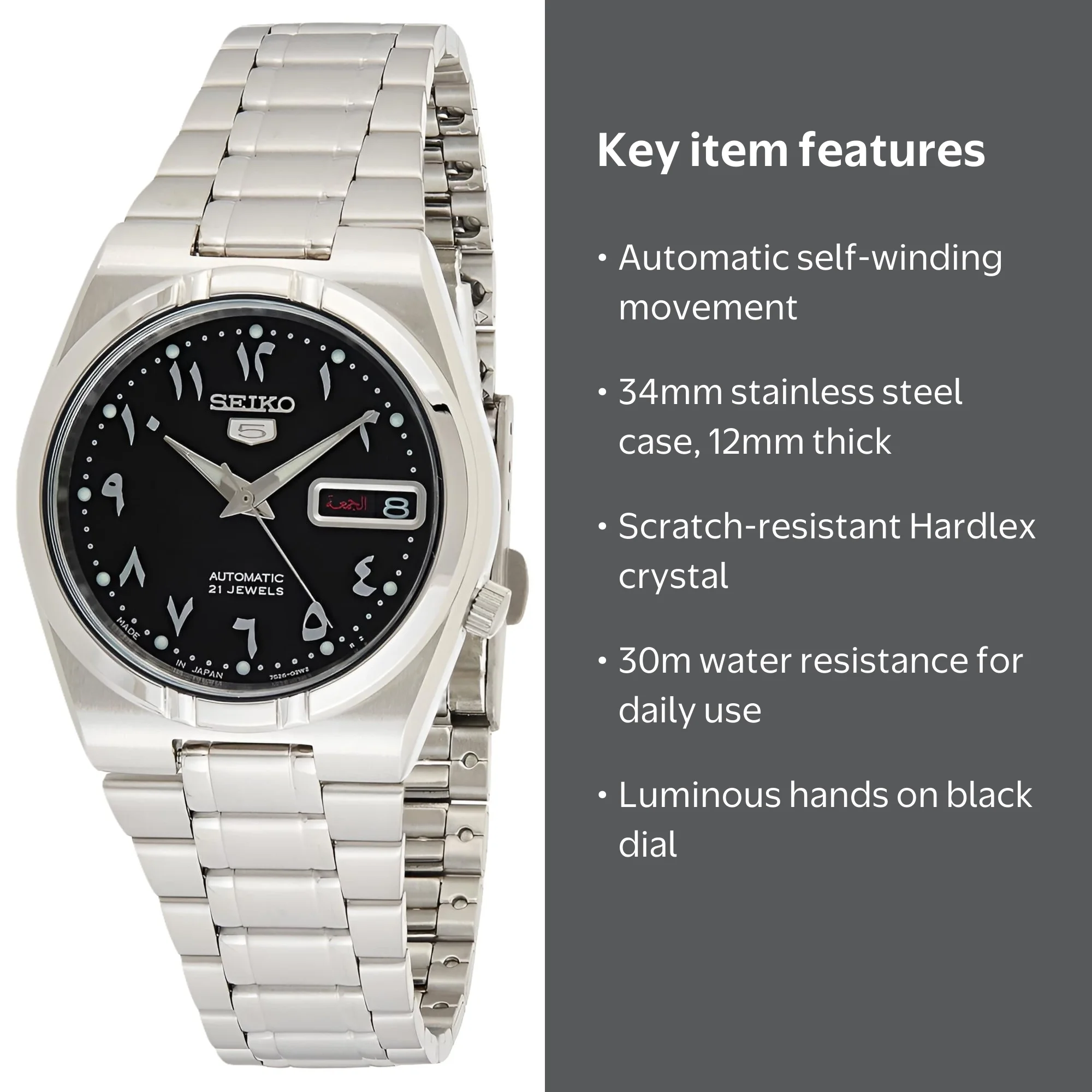Seiko 5 Men's Watch SNK063J5, Automatic Movement, Silver-Tone