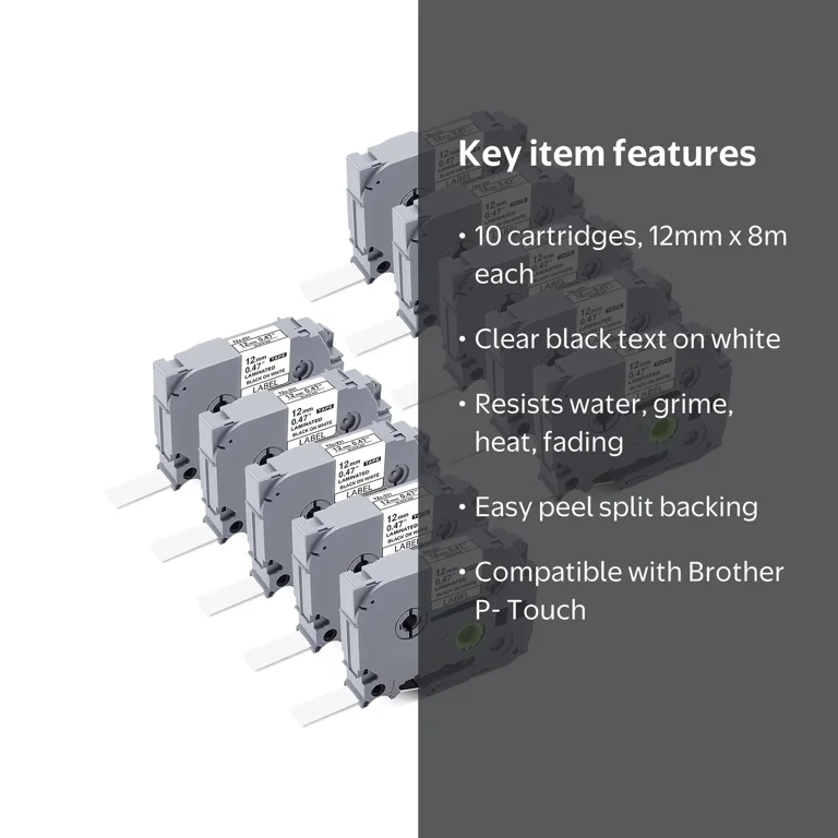 10-Pack for Brother P-Touch Label Tape 12mm 0.47 White TZe-231