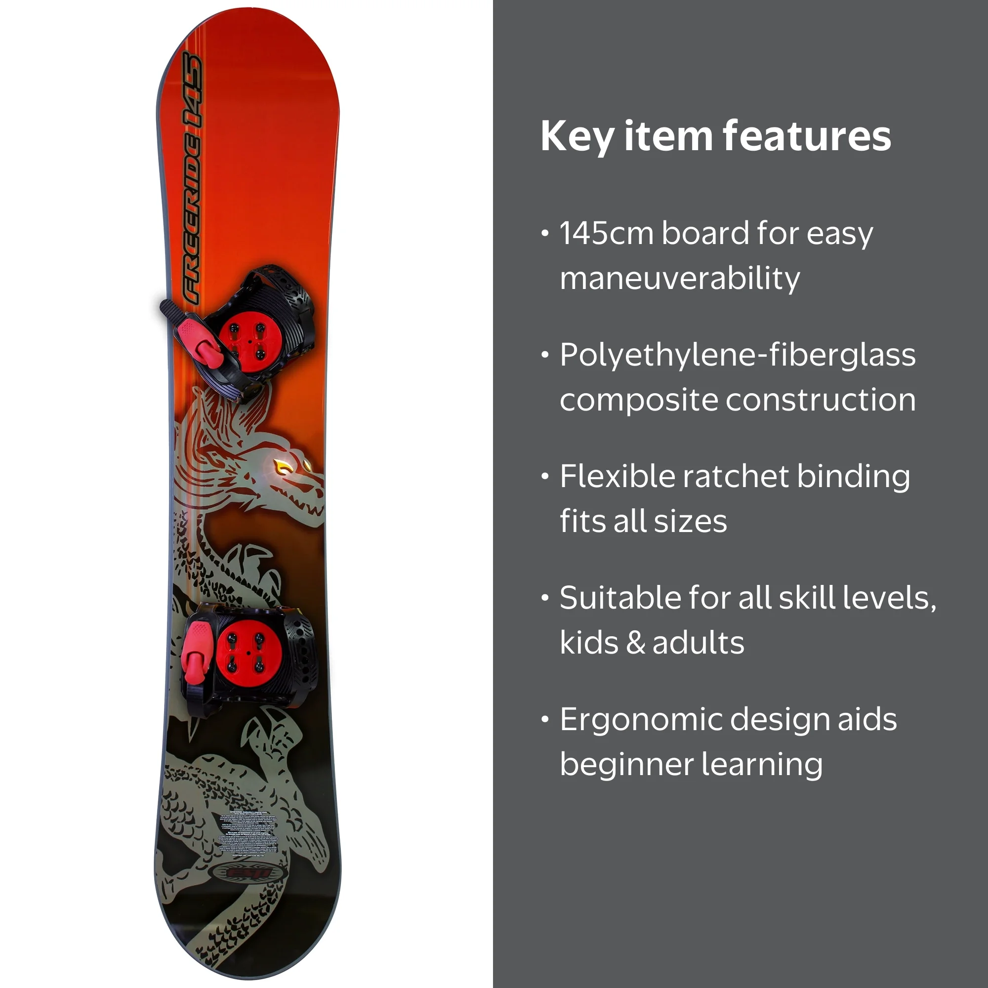 ESP 145 cm Freeride Snowboard - Flex Bindings - Beginner to