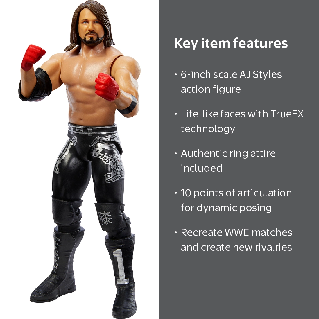 WWE AJ Styles Action Figure, 6-inch Collectible Superstar with