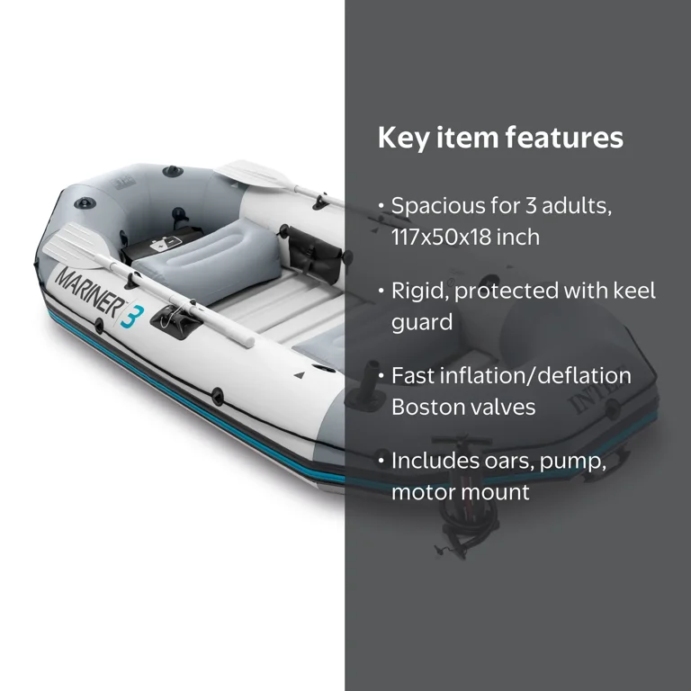 Intex Mariner 3-Person Inflatable Boat Set for Adults, Fishing