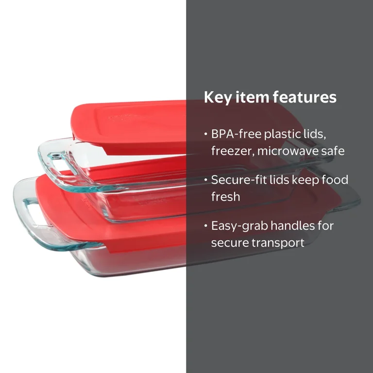 Pyrex Easy Grab 4-piece Rectangular Glass Bakeware Set with Red