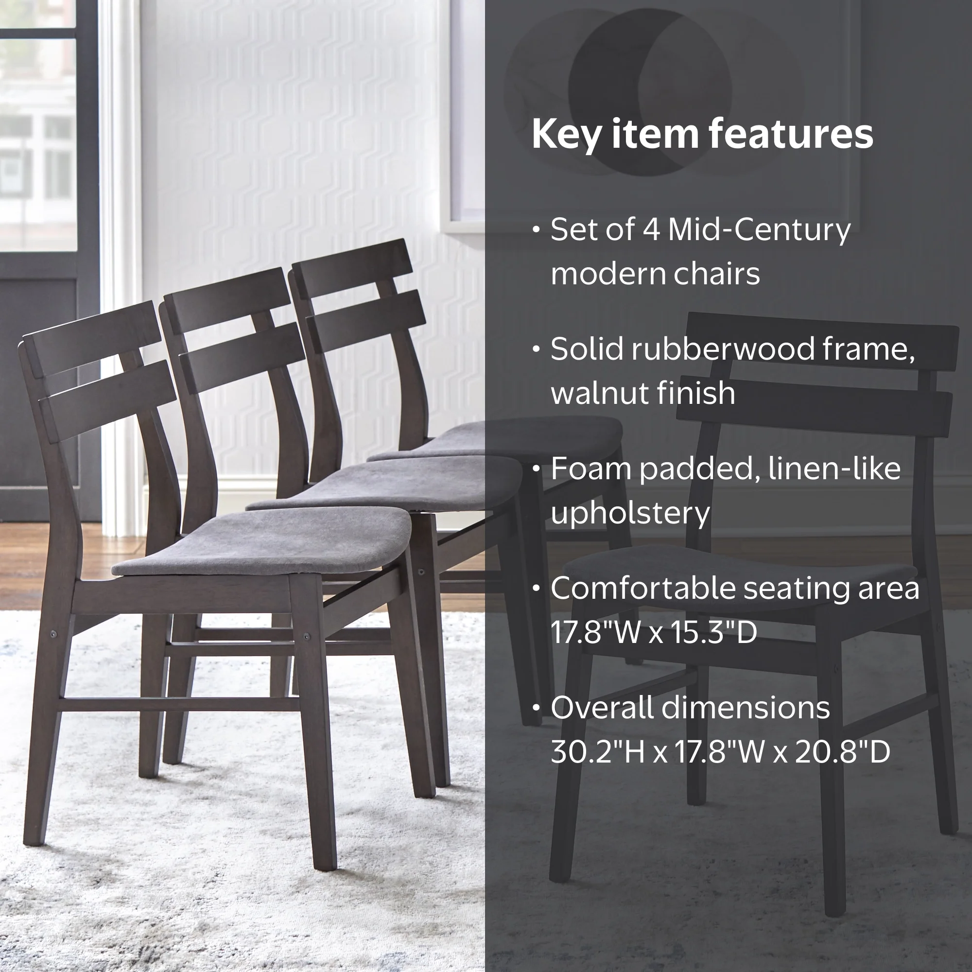 TMS Fiesta Mid-Century Wood Dining Room Chairs , Walnut - Set of 4