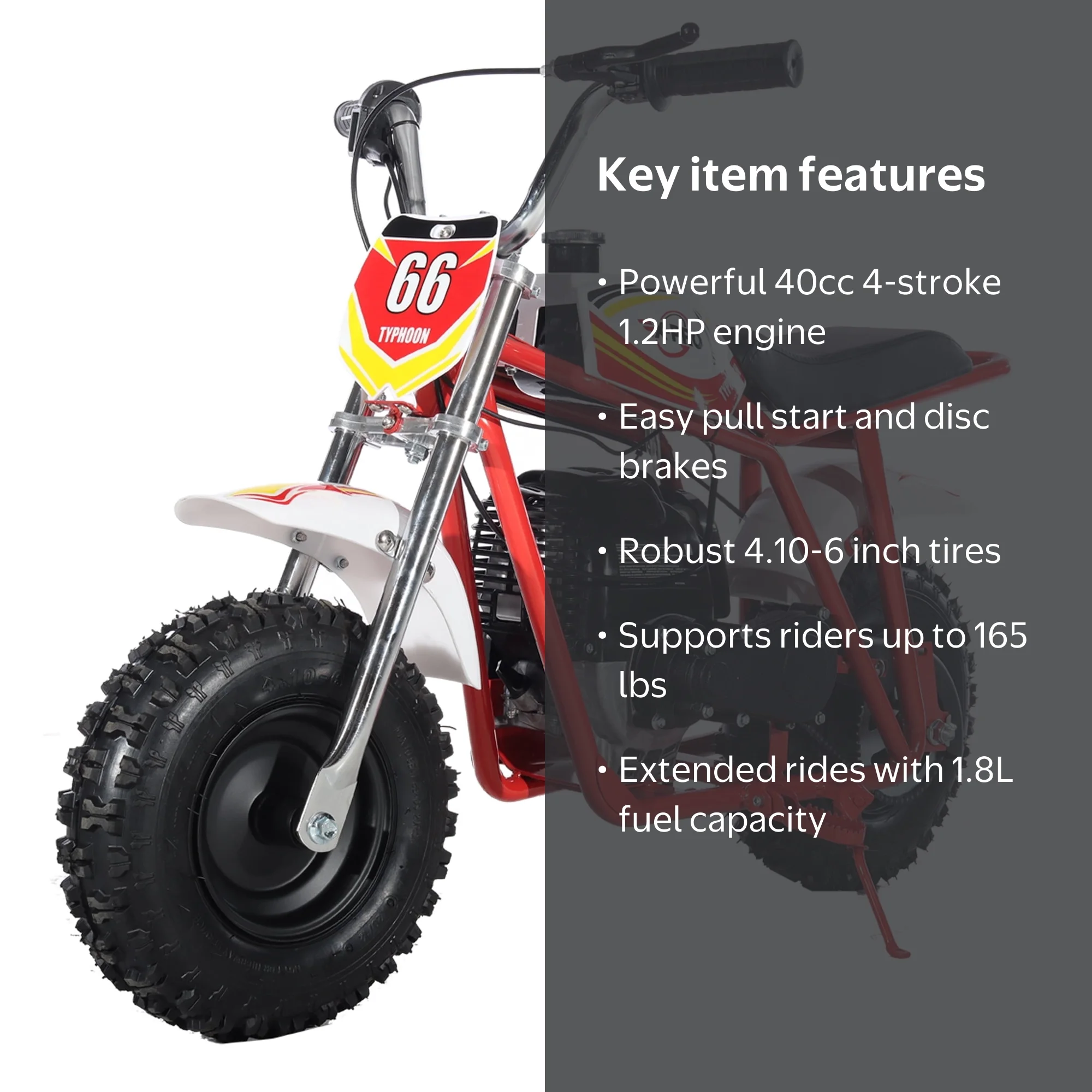 X-Pro Typhoon 40cc Gas Pit Dirt Bike, Red, 4 Stroke Mini
