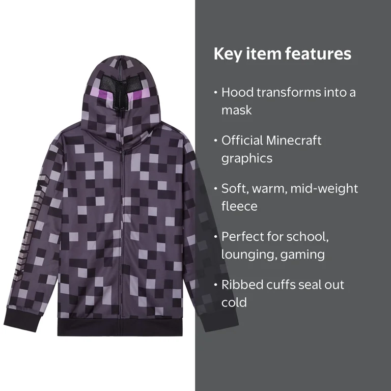 Minecraft Little Kids' Boy or Girl Cosplay Fleece Zip-Up Hoodie