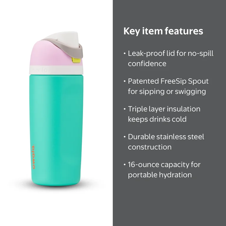 Owala, Kids Stainless Steel Water Bottle, 16oz, Make Waves