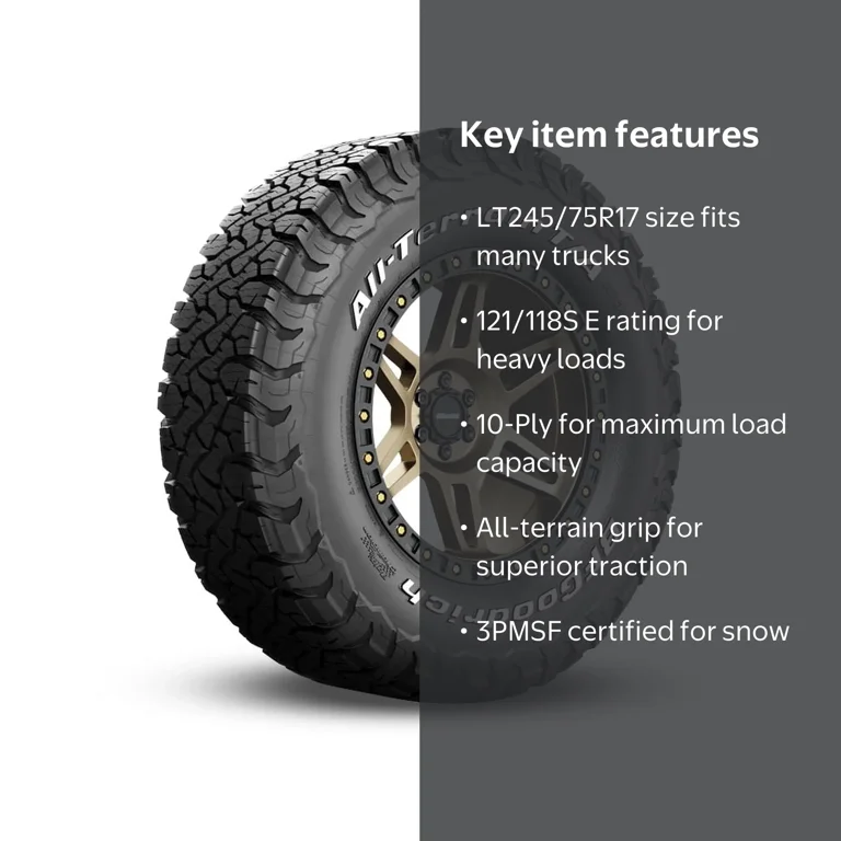 BFG All-Terrain T/A KO3 LT245/75R17 121/118S E Tire - Walmart.com