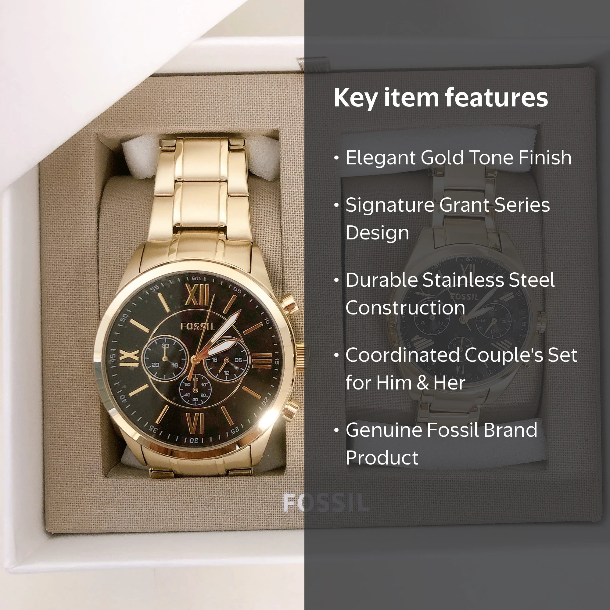 Fossil BQ2400SET Gold Tone Grant Stainless Steel - Men Women