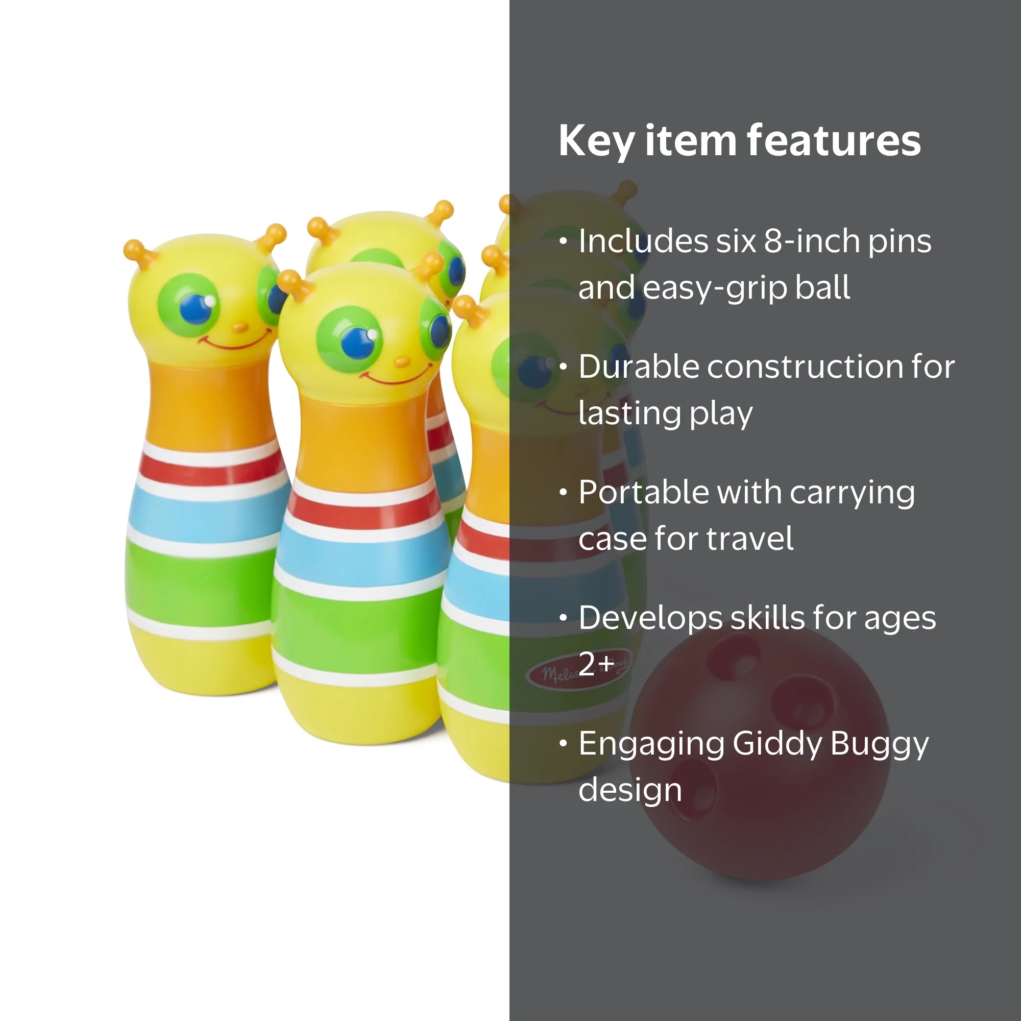 Melissa & Doug, Sunny Patch Giddy Buggy Bowling Game, 6 Bug Pins