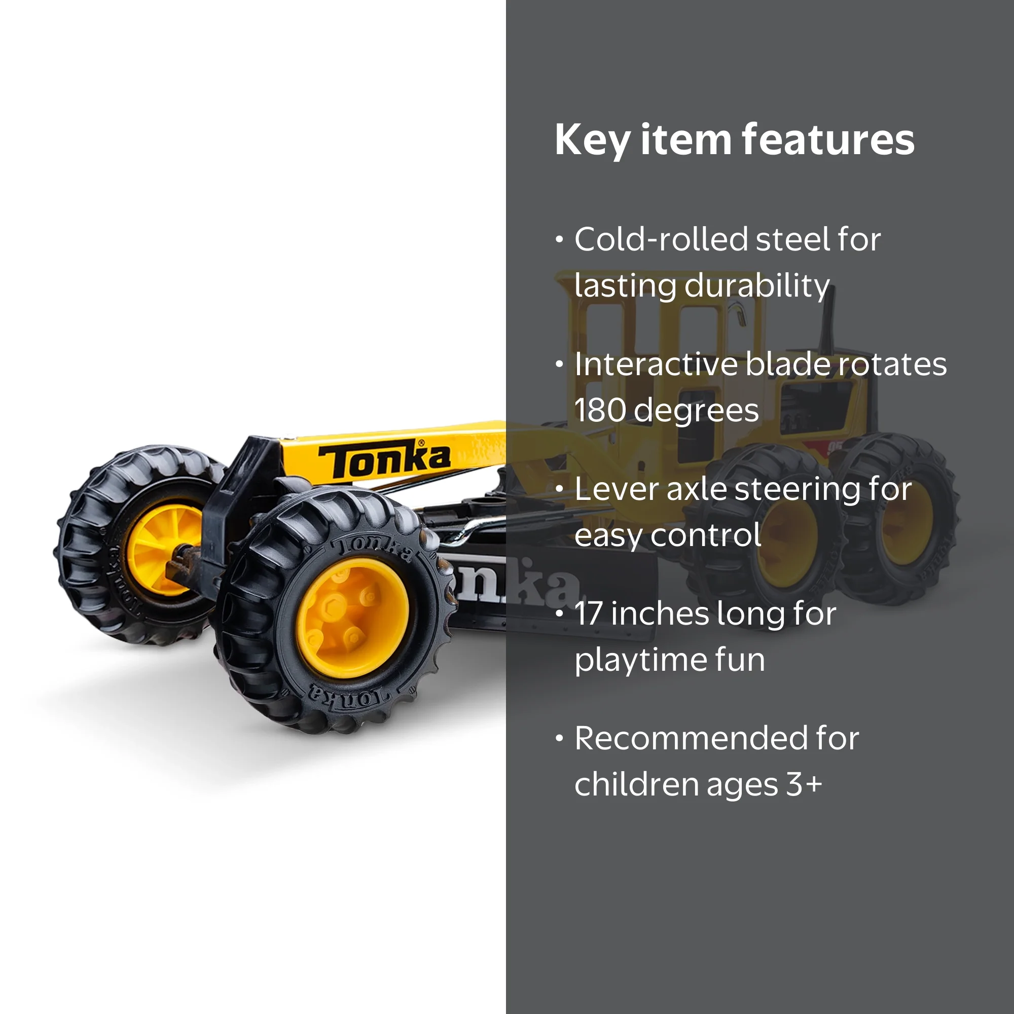 Tonka Steel Classics Road Grader Toy Vehicle for Toddlers, 17
