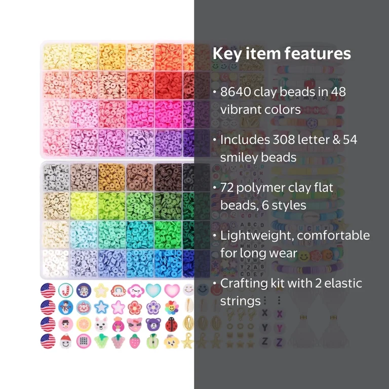 Funtopia 48 Colors Polymer Clay Beads Kit, Flat Heishi Bracelet