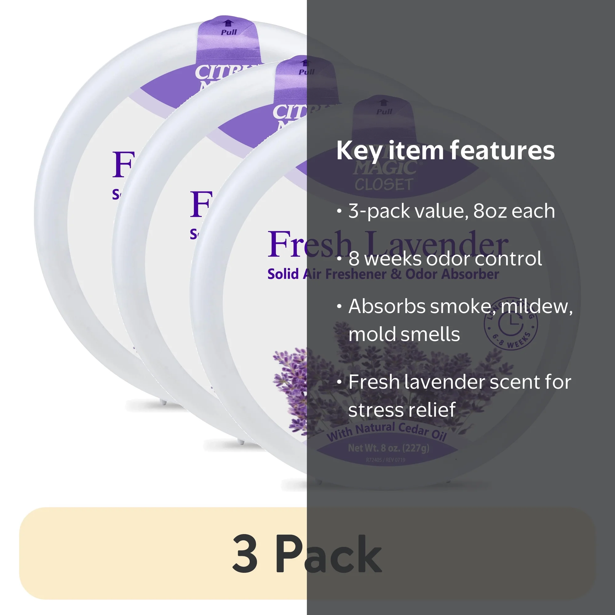 3 pack) Citrus Magic For Closets Odor Absorbing Solid Air
