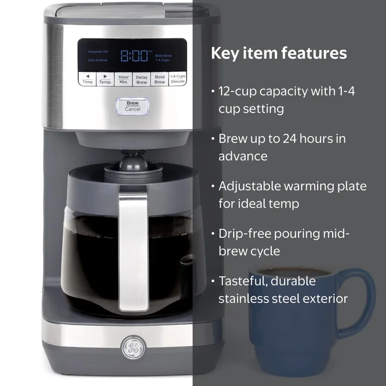 GE Stainless Steel 12-Cup Coffee Maker, Programmable - Walmart.com GE Stainless Steel 12-Cup Coffee Maker, Programmable - Walmart.com