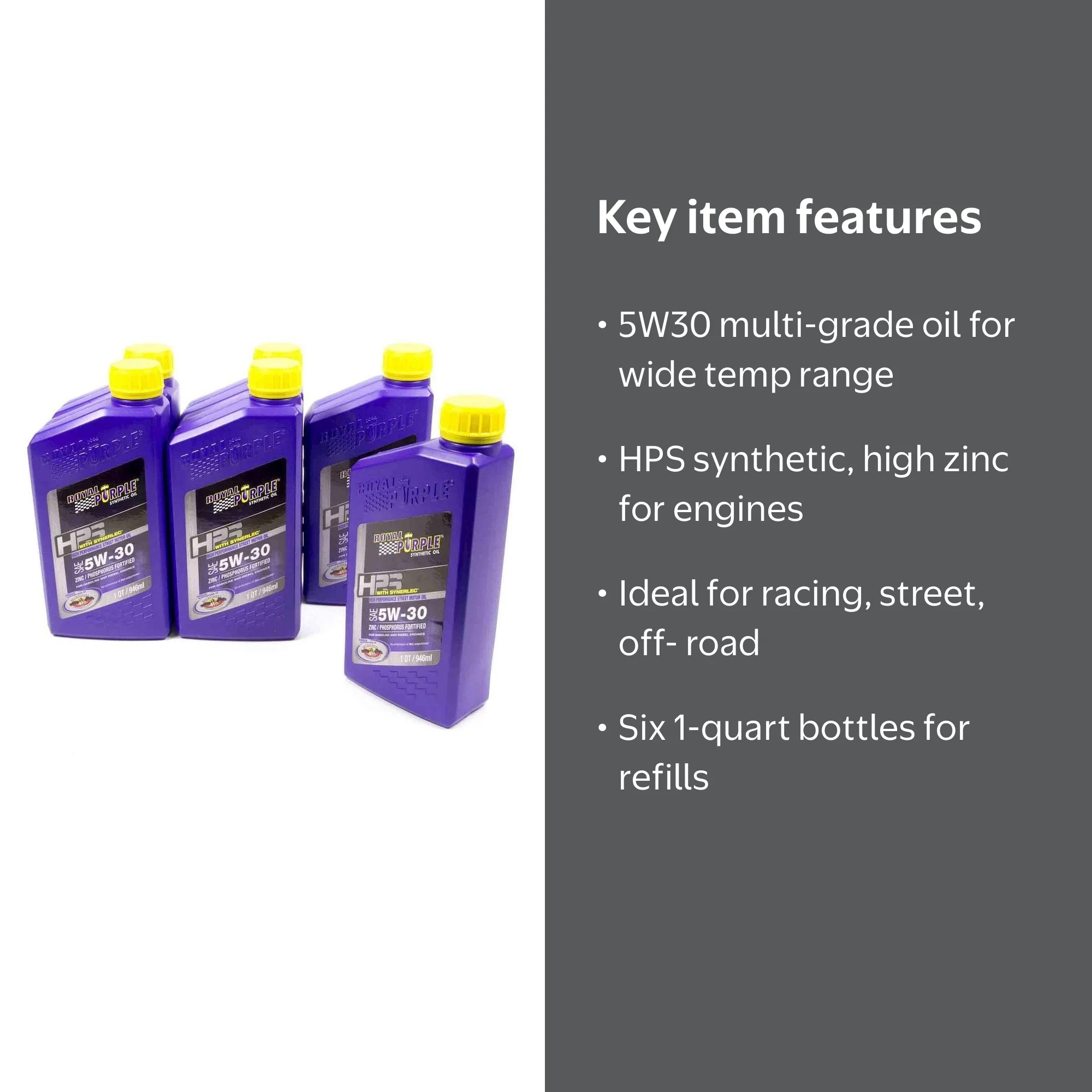 Royal Purple, Motor Oil, 5w30 HPS Multi-Grade Oil Case 6x1 Quart