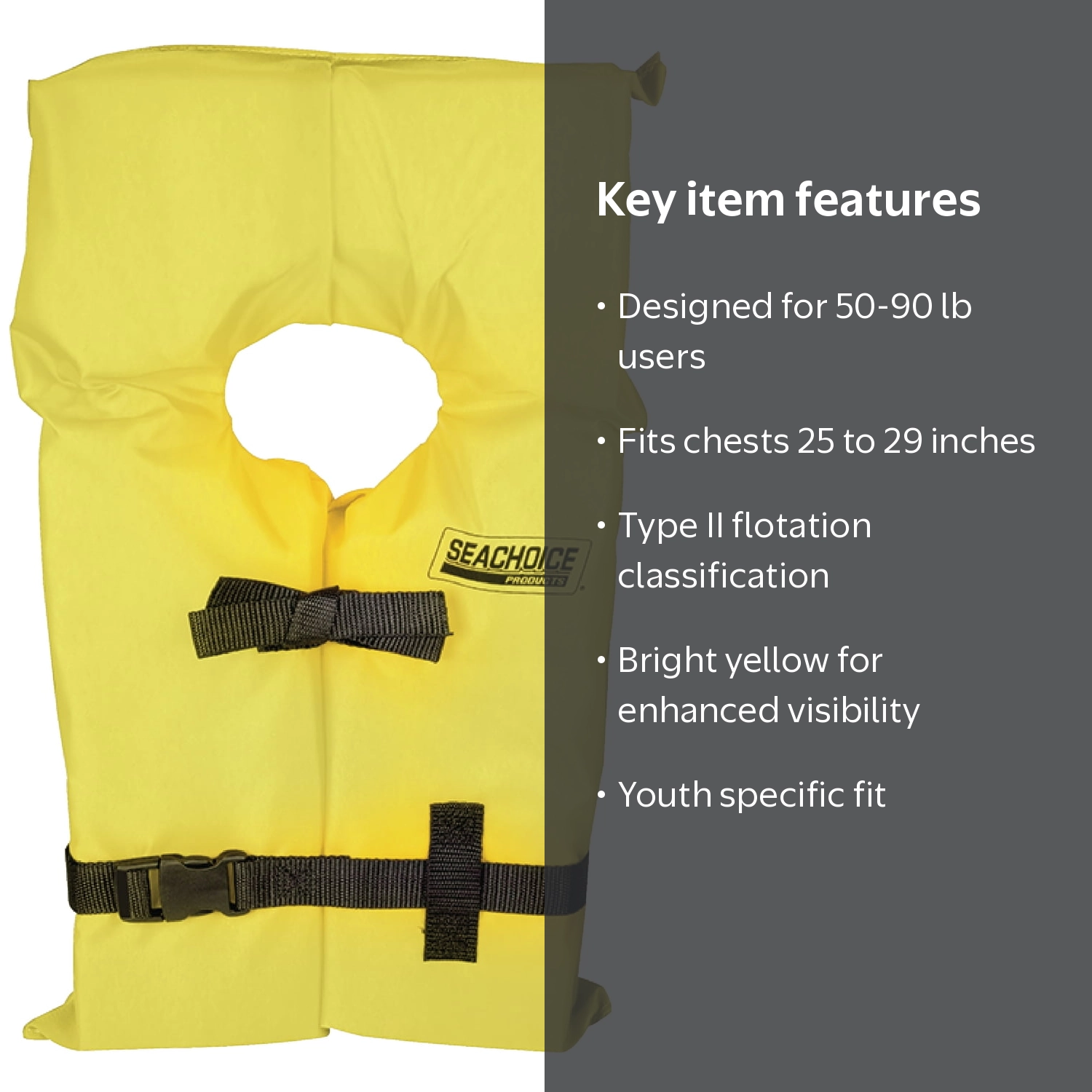 Seachoice, Life Vest, Youth, 86060 Type II, Yellow, Chest 25