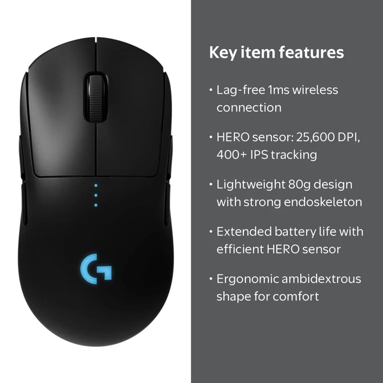 Logitech Pro Wireless Gaming Mouse for PC Gamers with HERO Sensor
