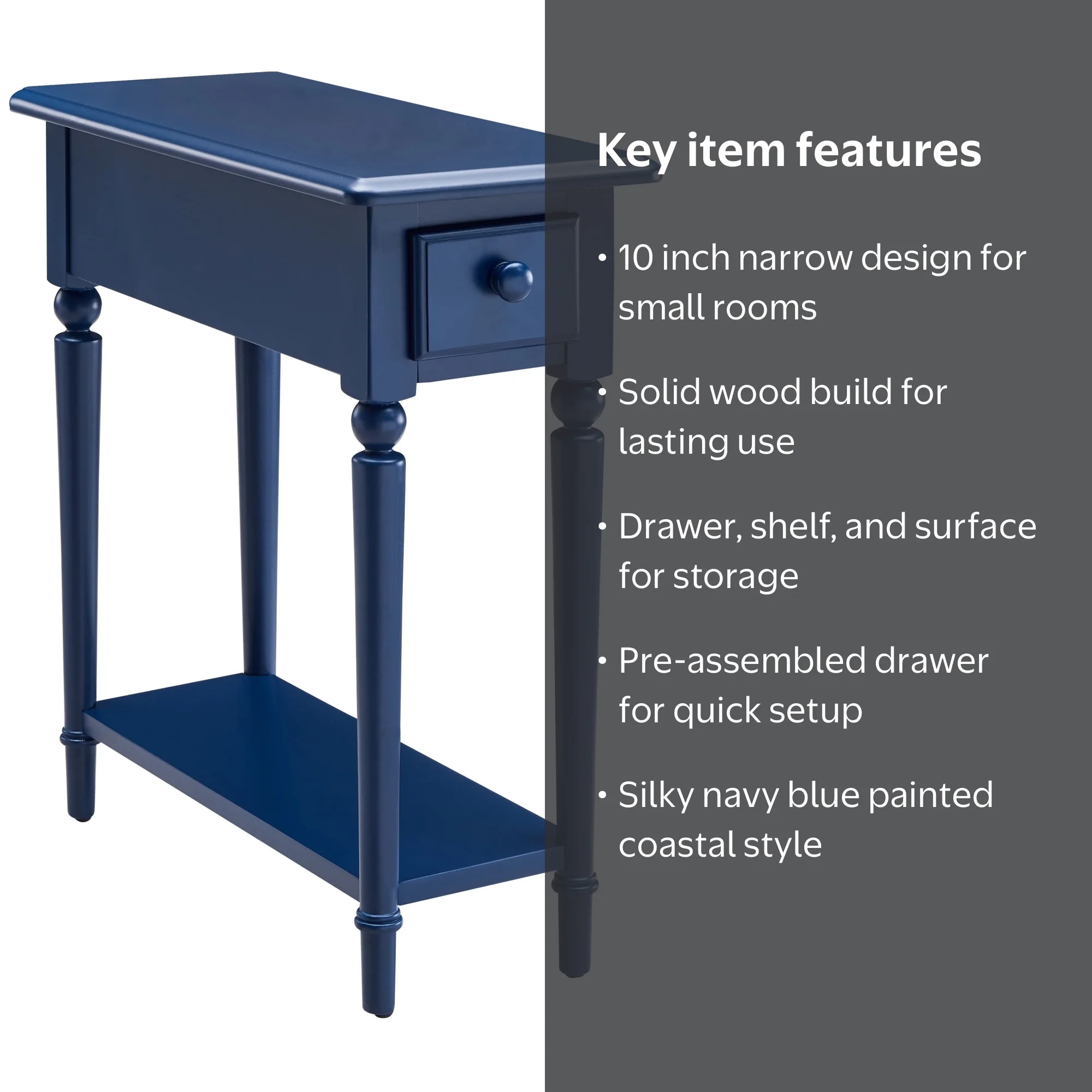 Leick Home 1-Drawer Solid Wood Coastal 10 in. Narrow End Table