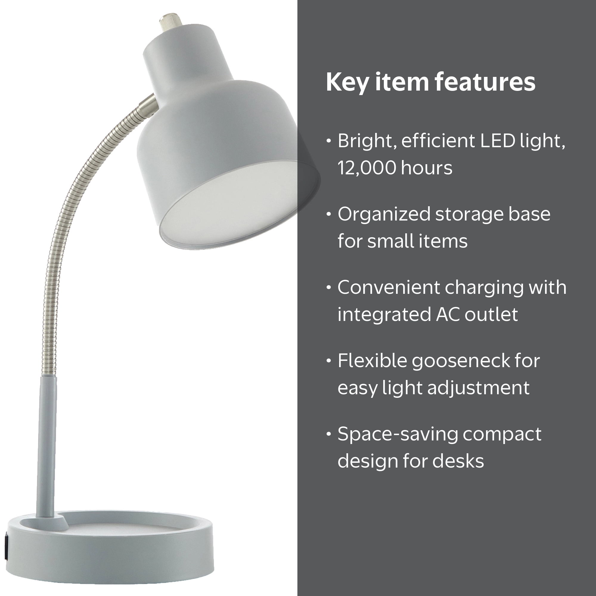 Mainstays LED Desk Lamp with Catch-All Base and AC Outlet, 14.5