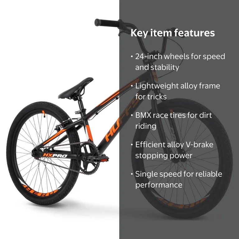 Huffy HX Pro 24-inch Alloy BMX Bike for Boys, Lightweight, Black