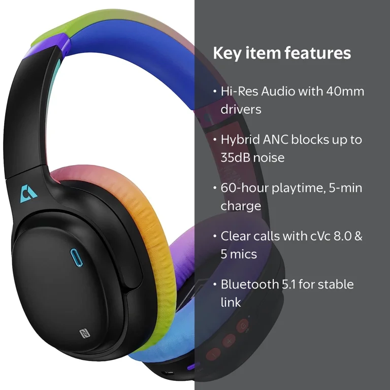 Ankbit E700 Noise Cancelling Headphones with LDAC, Wireless