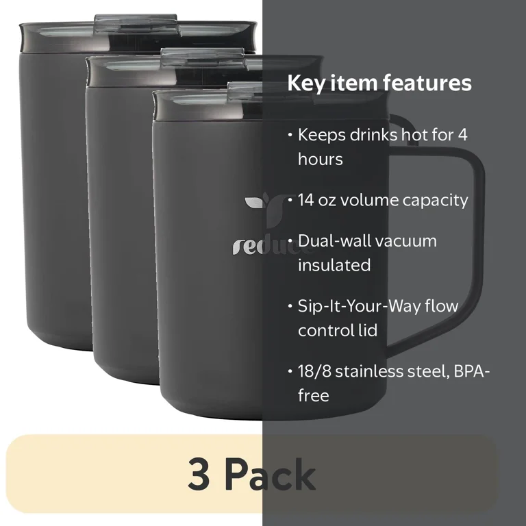 Reduce Hot1 Desk Mug Black - Stainless Steel Insulated Cup
