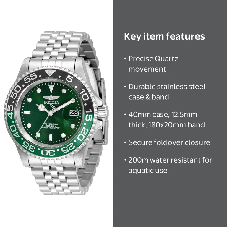 Invicta ダイバーズウォッチ40mm シルバー Invicta Pro Diver Men's Watch, 40mm Stainless Steel, Green Dial