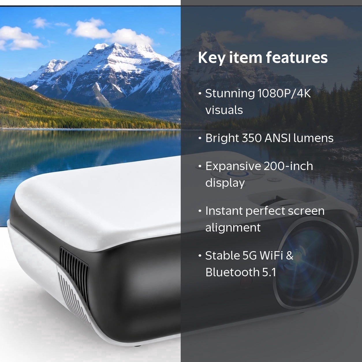 GROVIEW H1 Projector, 1080P Full HD, 4K Support, 5G WiFi
