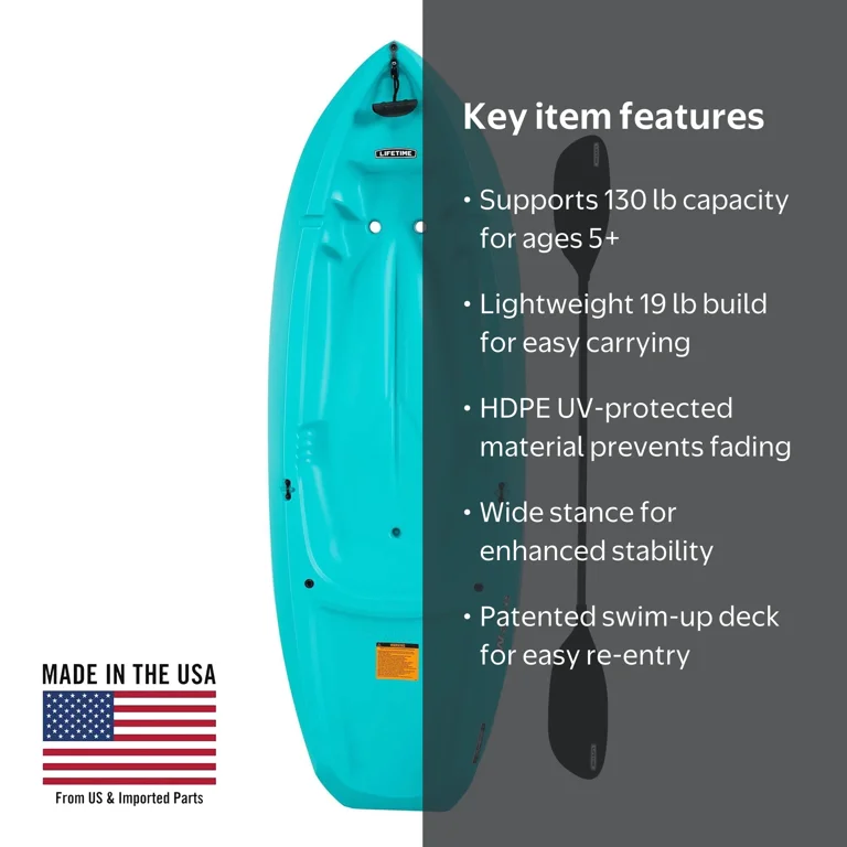 定価121,000円 未使用 YOUTH OF THE WATER comoli Lifetime Wave 6 ft Youth Sit-On-Top Kayak with Paddle, Aqua (91185