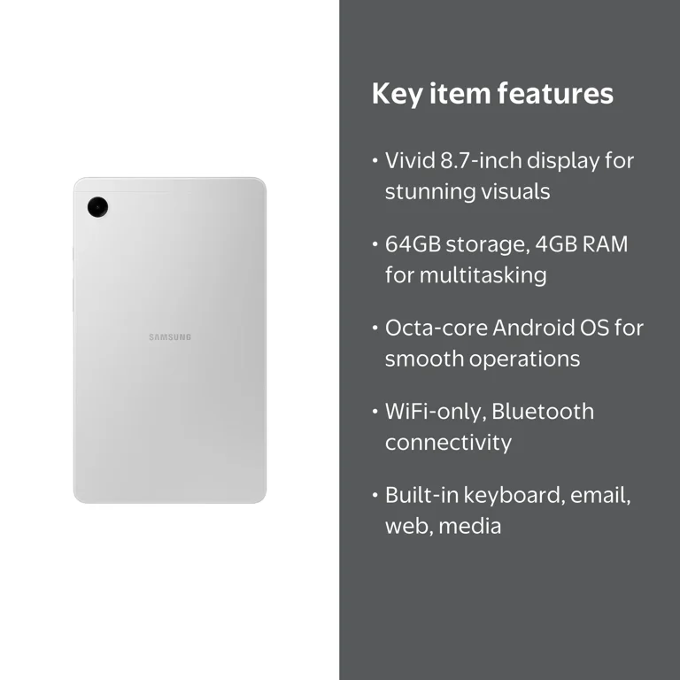 Samsung Galaxy Tab A9, 8.7-inch Display, 64GB Storage, 4GB RAM, Wi