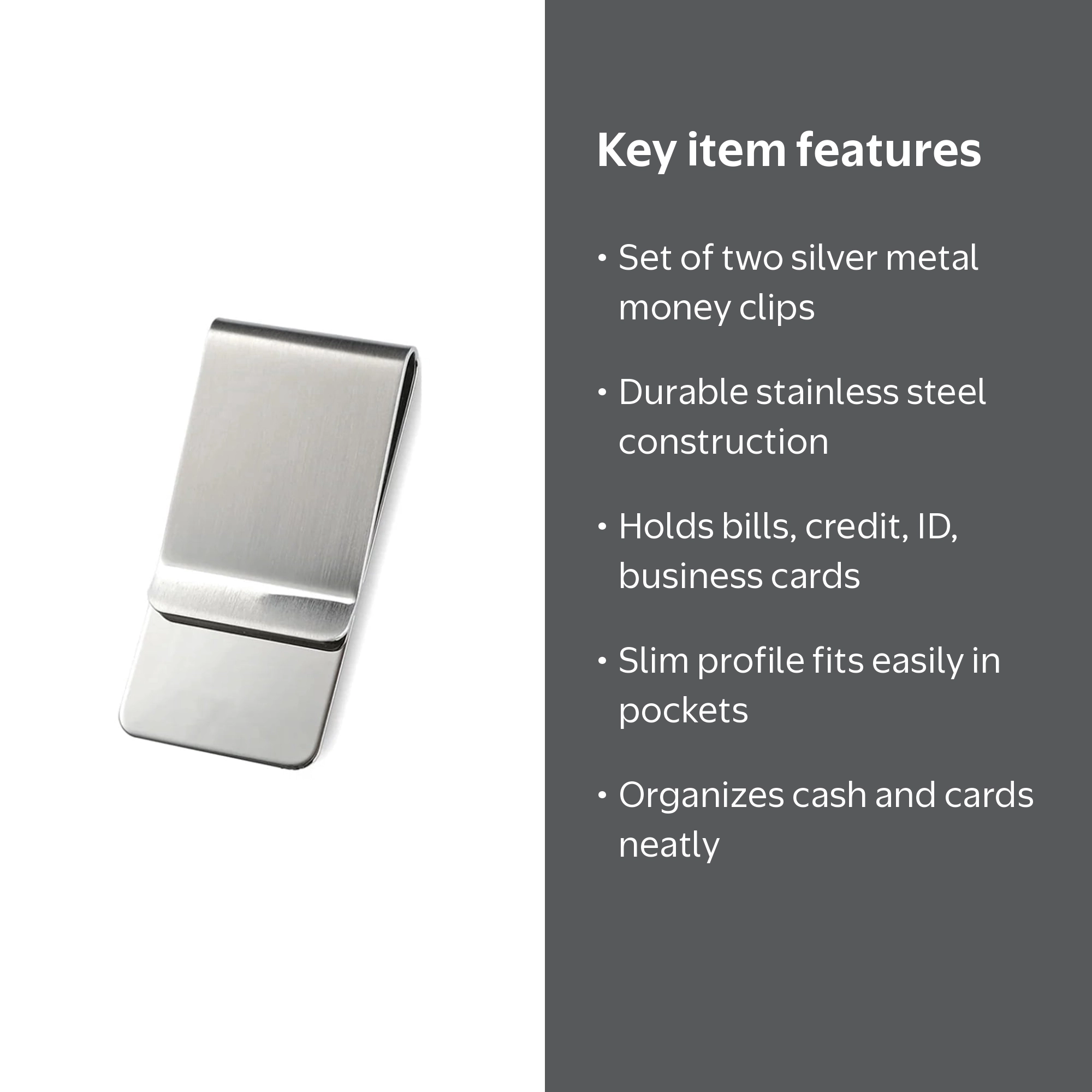 小物 LOT.027 MONEY CLIP TIKA Stainless Steel Money Clip, Durable Silver Metal Cash and