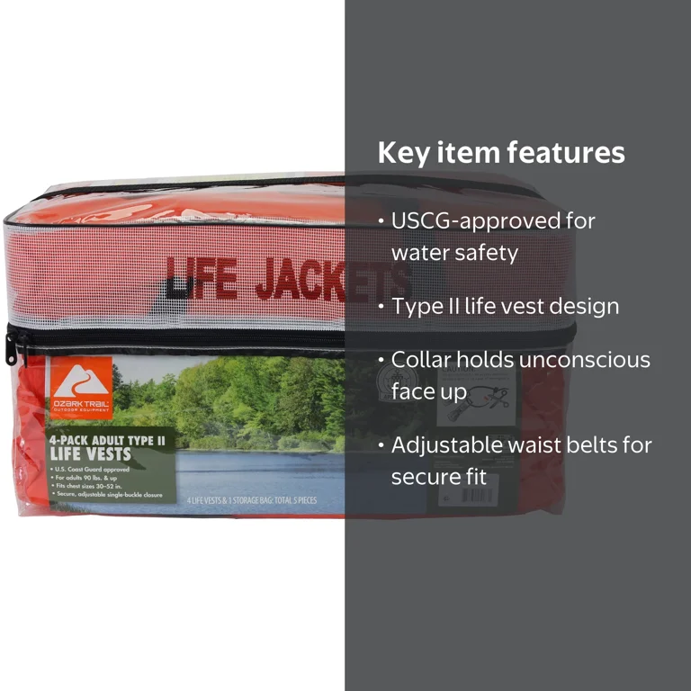 Ozark Trail 4-Pack Adult Type II Life Vests with Storage Bag