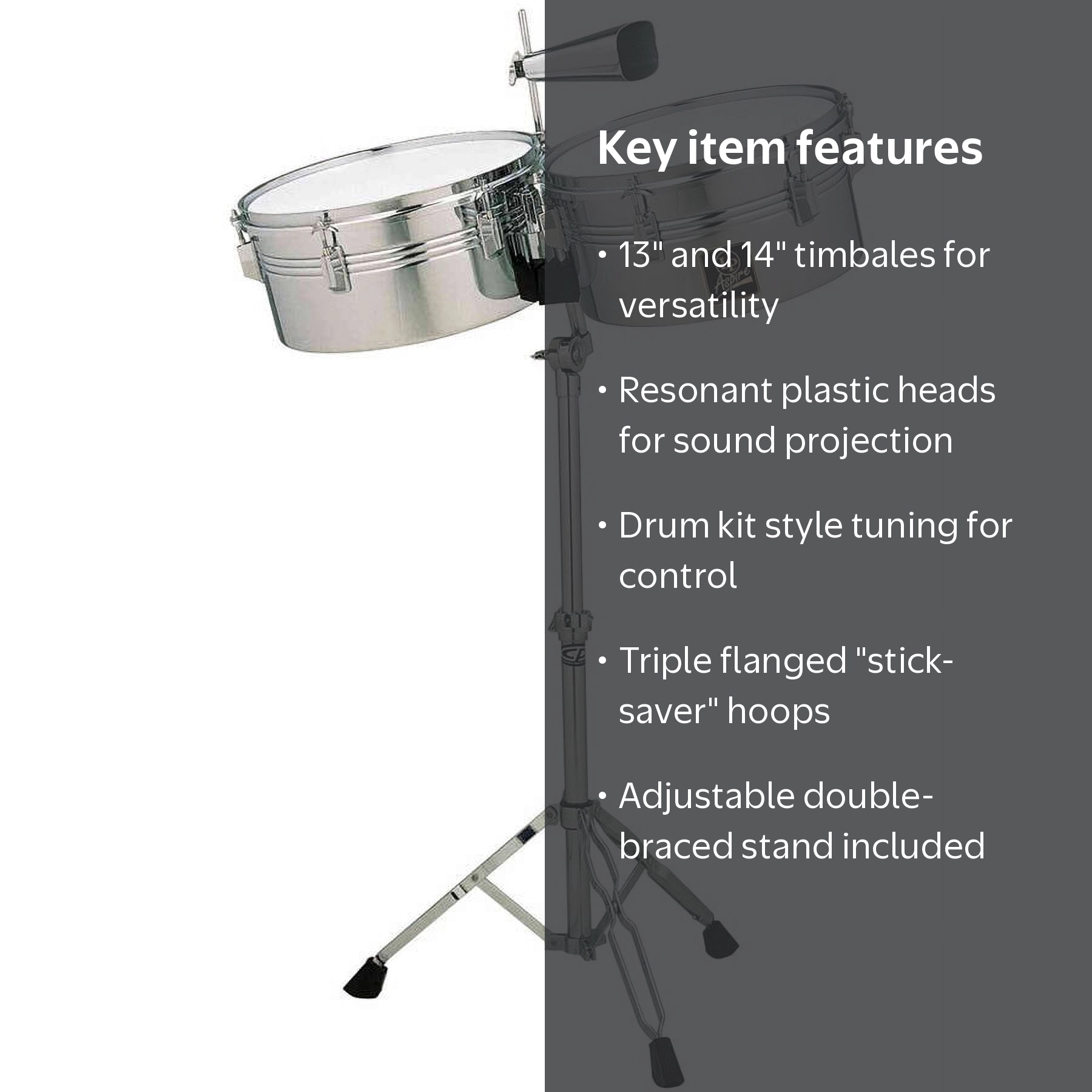 Latin Percussion, Timbale Set, 13 inch and 14 inch, Silver