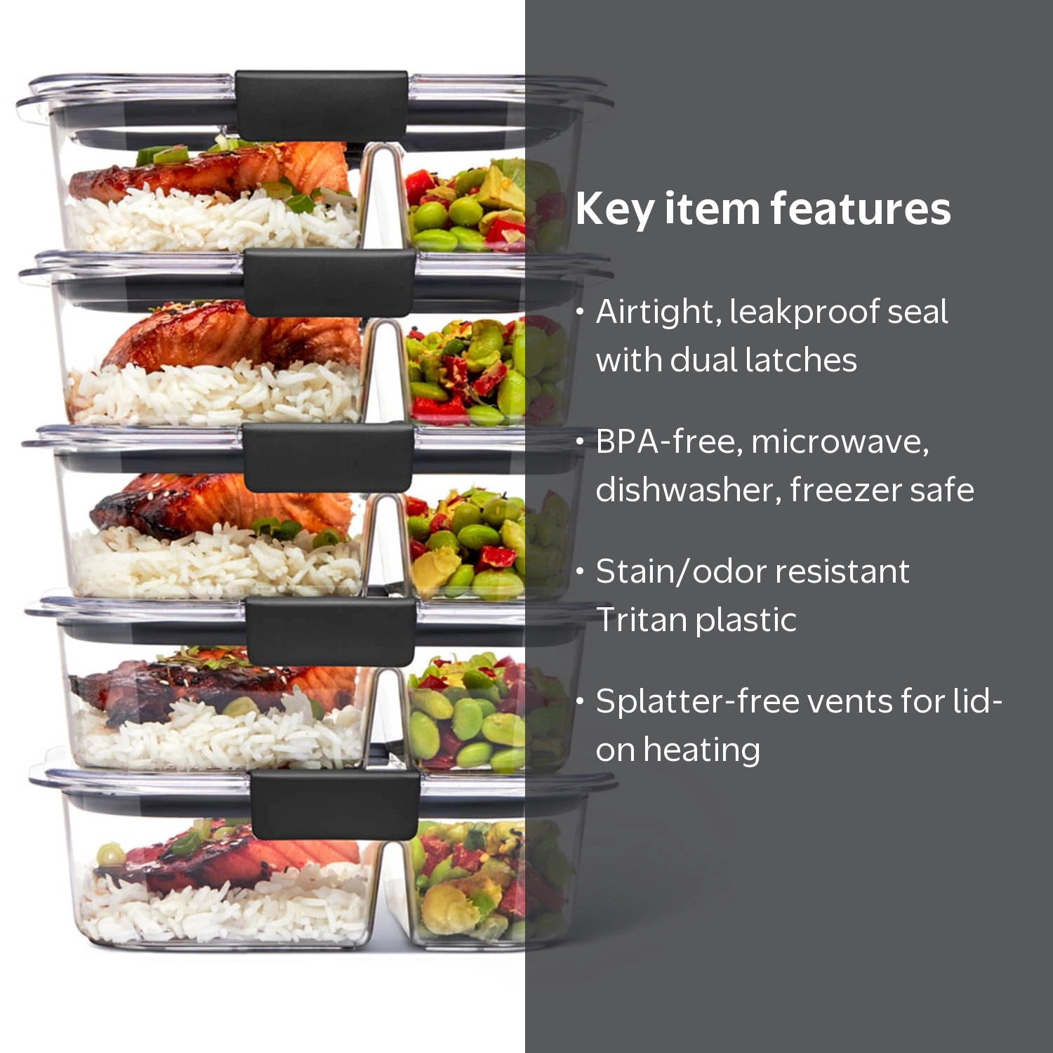Rubbermaid Brilliance 10 Piece 2-Compartment Meal Prep Containers